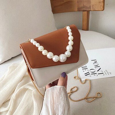 

Tailored Fashion Women Pearl Crossbody Bags Chain Leather Double Color Messenger Bags