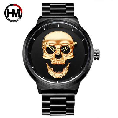 

Watches Men Cool Punk 3D Skull Stainless Steel Top Luxury Brand Sport Quartz Movement Creative Wristwatch Waterproof Clock Male