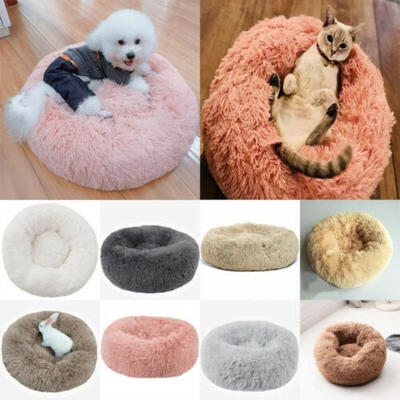 

Round Dog Cat Bed Washable Long Plush Small Pets House Super Soft Cotton Mats