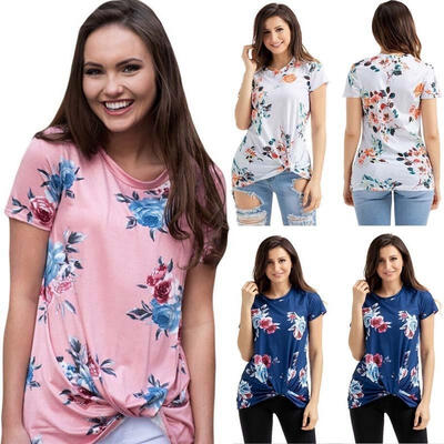 

Summer ladies Casual loose Soft Floral Blouse Short Sleeve Round Neck T-shirt Blouse Slim Top