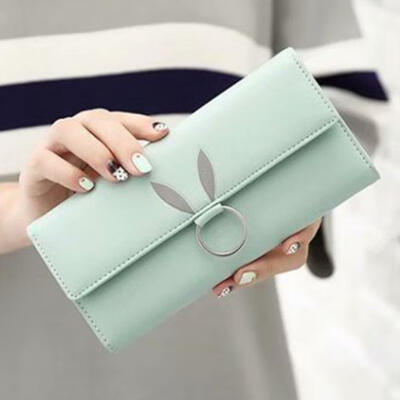 

Fashion PU Leather Multi-card-holder Triple-Folding Women Long Section Rabbit Ears Wallet Phone Bag Purse