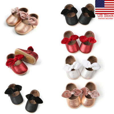 

US Newborn Baby Girl Crib Shoes PU Leather Soft Sole Infant Kid Casual Bow Shoes