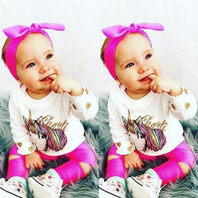 

Newborn Baby Girls T-shirtLong PantsHeadband 3pcs Outfits Set Clothes