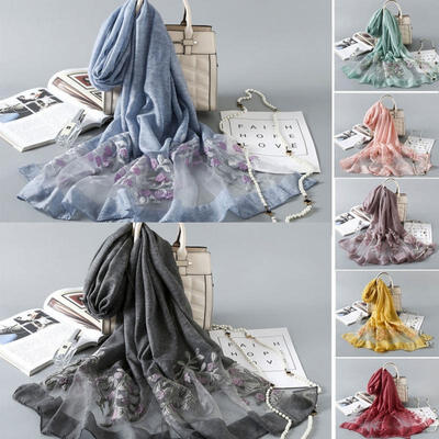 

Womens Long Soft Embroidery Scarf Wrap Large Winter Shawl Stole Scarves