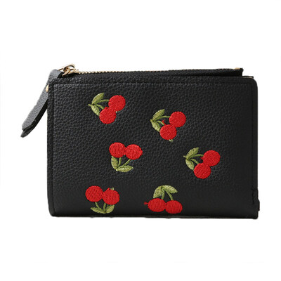 

Cherry Embroidered Fashion Card Holder Coin Purse Women Short Bifold Wallet