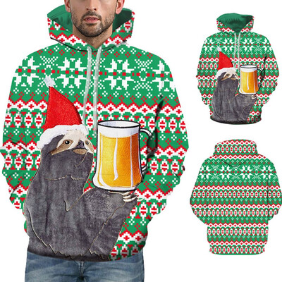 

Gobestart Mens Casual Christmas 3D Print Long Sleeve Hooded Sweater Jacket Coat