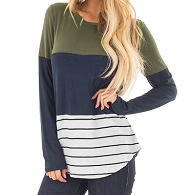 

Nomeni Women Casual Stripe Lace Patchwork Shirt Long Sleeve Tunic Tops Blouse