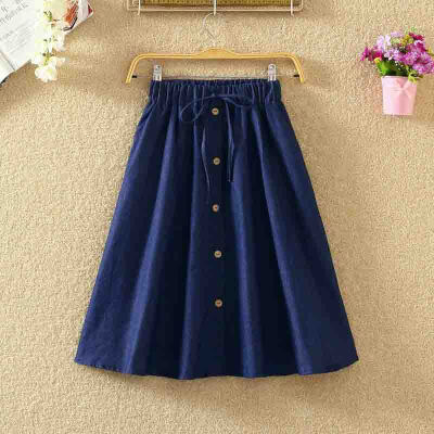 

Fashion Women Skirt Vintage Retro High Waist Pleated Midi Skirt Denim Single Breasted Skirt