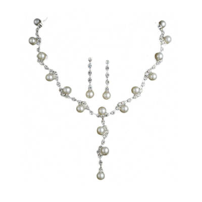 

Pearl Rhinestone Necklace Earring Set Copper Neck Chain Drop Pendant Dangle Eardrop Jewelry Wedding