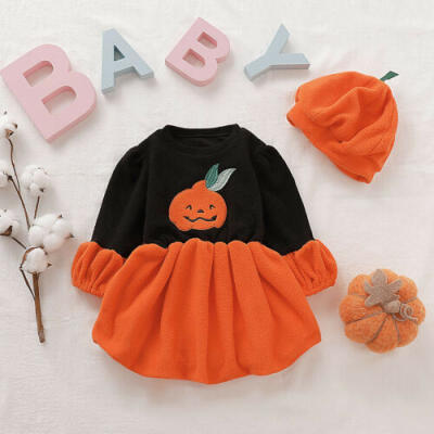 

Halloween Kids Toddler Baby Girls Pumpkin Clothes Tutu Dress Skirt Hat 0-4Yesrs