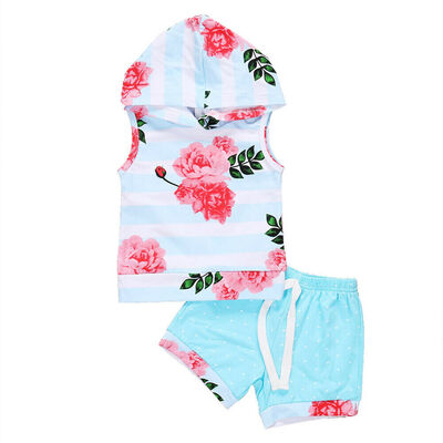 

Summer Toddler Baby Girl Floral Hooded Tops Shorts Outfits Set Clothes 0-3T