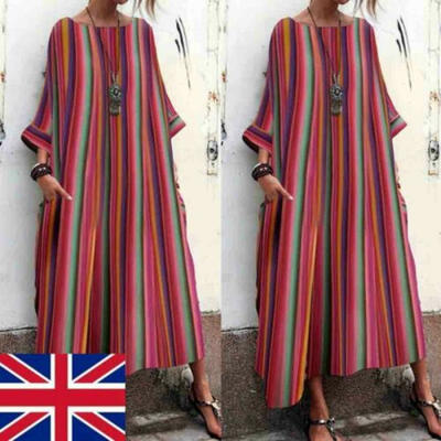 

Women Sleevelless Boho Striped Maxi Long Dress Ladies Summer Sundress Holiday