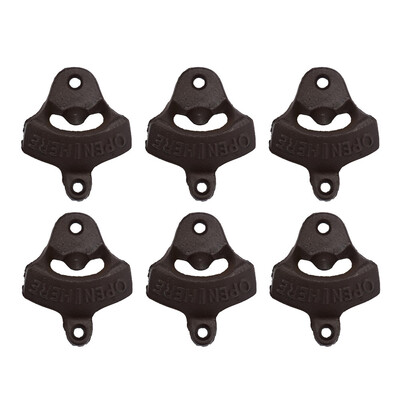 

Gobestart 6Pcs Rustic Cast Iron Open Here Wall Mounted Beer Bottle Opener Soda