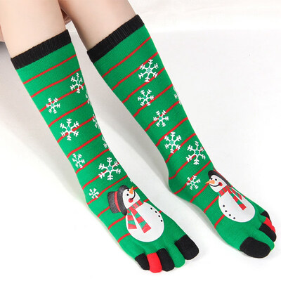 

1 Pair New Fashion Christmas Women Funny Cartoon Printed Toe Socks Cotton Five Fingers Socks