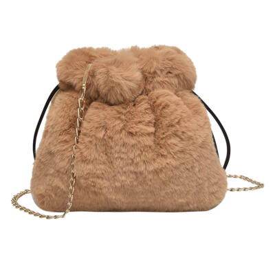 

Plush Drawstring Shoulder Handbags Women Chain Crossbody Messenger Purse