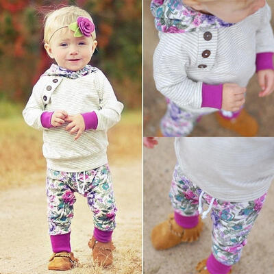 

2pcs Newborn Kids Baby Girl Tops Hoodie T-shirt Floral Pants Outfit Clothes Set