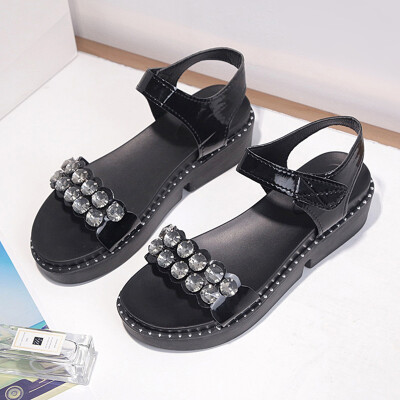 

Muffin sandals womens summer Korean version of fashion water drill 100 magic slope&thick-soled students Roman sandals tide