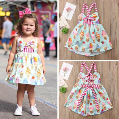 

Ice-cream Kids Baby Girls Party Princess Backless Strap Dress Sundress Clothes