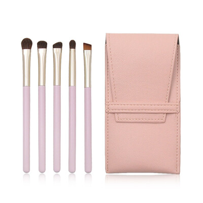 

〖Follure〗5 Pcs Pink Wooden Handle Fiber Eye Brush Makeup Brush Bag Set