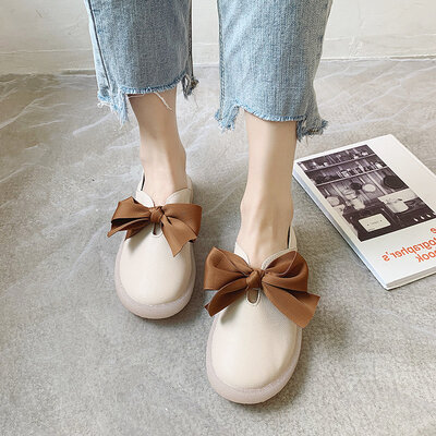 

Bean Bean Shoes Womens Butterfly Knot British Wind Flat-soled Transparent Single Shoes In Autumn Shallow Mouth One Pedal Leather