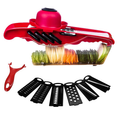 

Vegetable Slicer Cutter of 6 Interchangeable Blades with Peeler Hand Protector Storage Container