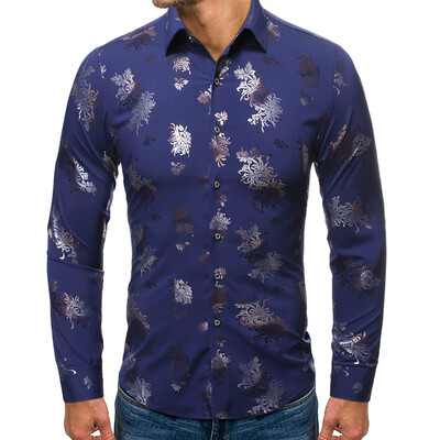 

Tailored Mens New Style Fashion stamped Long Sleeve Shirt Printed Long-Sleeved Blouse
