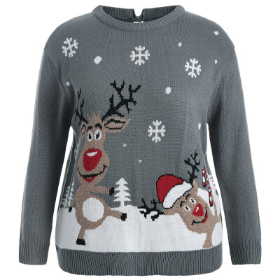 

Back Bowknot Snowflake Cartoon Pattern Christmas Sweater