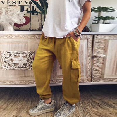 

Women Drawstring Solid Color Trousers Cotton Linen Casual Loose Pants