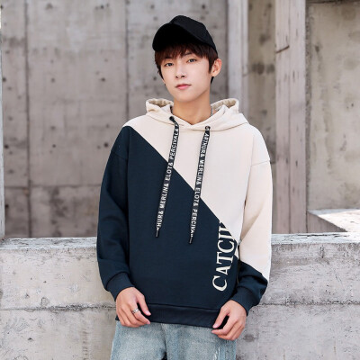 

Toponeto Mens New Fashion Autumn Winter Hooded Long Sleeved Jacket Stitching Color Tops