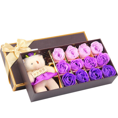 

Toponeto 12PCS Romantic Rose Soap Flower gift box with Plush Animal toys Bear Doll