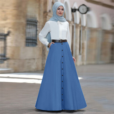 

Roseonmyhand Women Vintage Pleated Skirt Pure Color Long Skirt High Waist Maxi Dress