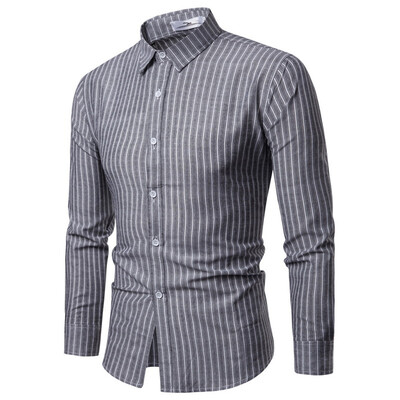 

Tailored Mens Fashion Business Leisure Striped Printing Long-sleeved Shirt Tops Blouse