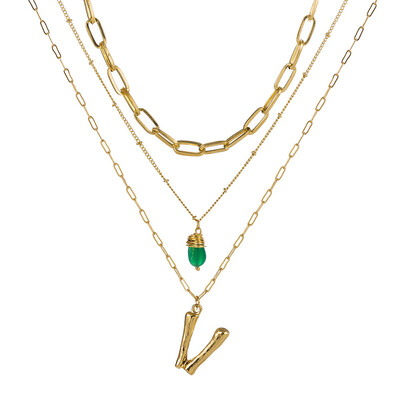 

Tiny Green Stone Gold Color Initial Necklace Letter Necklace Statemant Necklaces Personalized Pendant For Women Girls Best Gift