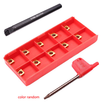 

10Pcs CCMT060204 Carbide Inserts S10K-SCLCR06 Lathe Boring Bar Turning Holder Wrench