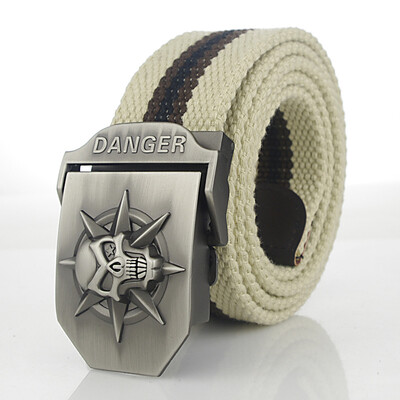 

Skull Alloy Automatic Buckle Mens Belt Personality Mens Belt for Teenager Boy Stripe Canvas Luxury Strap Male Belts 150 160cm