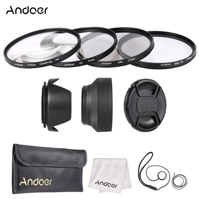 

Andoer 77mm Lens Filter Kit UV CPL Star8 Close-up4 with Lens Cap Lens Cap Holder Tulip & Rubber Lens Hoods Cleani