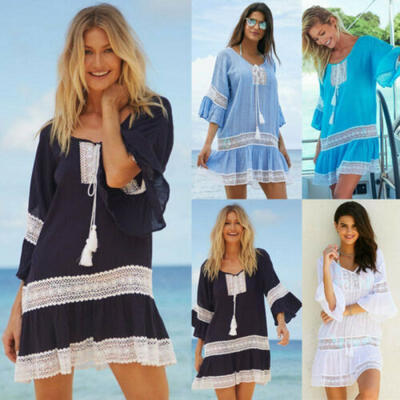 

Women Summer Lace Crochet Bikini Cover Up Swimwear Bathing Suit Beach Dress Tops