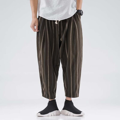 

Gobestart Mens Fashion New Style Leisure Striped Nine-Minute Trousers Large Size Pant