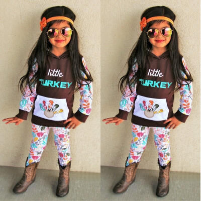 

Infant Baby Kids Girls Little Turkey Clothes Hoodie Sweatshirt Tops Pants Toddler 2Pcs Outfits Set