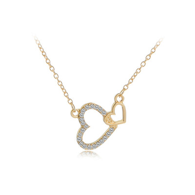 

JEAE Fashio Gold Silver color Crystal Double Heart Pendant Necklace For Women Girls Jewelry Love heart Necklaces Wedding Jewelry
