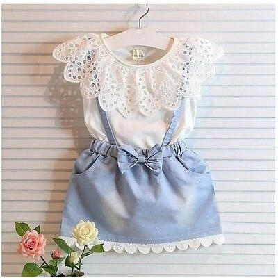 

2016 New Fashion Kids Girls Dress Cute Princess Girl Baby Sleeveless Denim Tulle Bowknot Dress