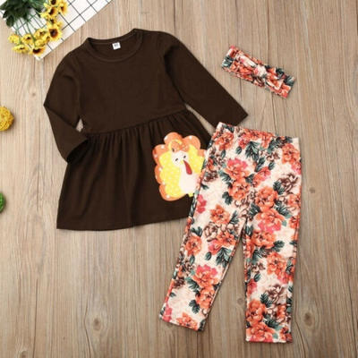 

Toddler Thanksgiving Day Clothing Sets Kids Baby Boy Girl Long Sleeve TopsFloral Long Pants Outfit
