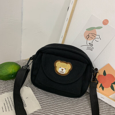 

Fashion simple wild Messenger bag 2019 new cute bear canvas bag casual cartoon girl shoulder bag