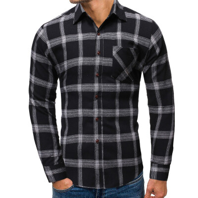 

Tailored Fashion Men Casual Plaid Button Long Sleeves Turn-down Collar Shirt Top Blouse