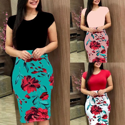 

Sell Well Fashion Ladies Short Sleeve Vintage Floral Boho Women Party Bodycon Mini Dress