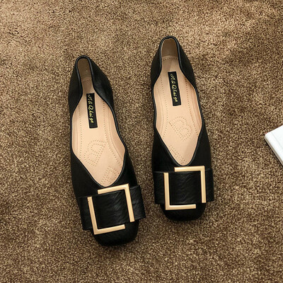 

Flat sole single shoe woman 2019 new summer Korean version shallow soft bottom net red square head fashion 100 beans shoes women s