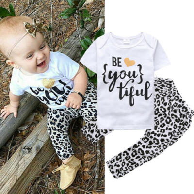 

UK 2PCS Toddler Kid Baby Girl Outfit Short Sleeve T-shirt Top Pants Clothes Set