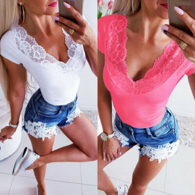 

Women Lace Sleeveless Vest Tank Tops Ladies Loose V-Neck Camisole Blouse T-Shirt