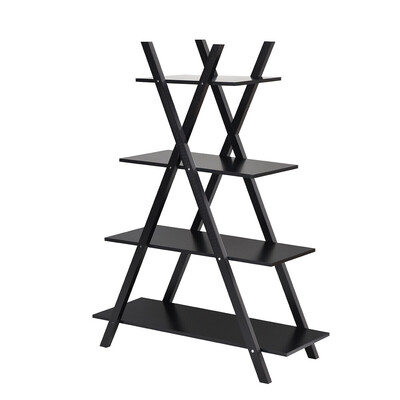 

X-Shape 4-Tier Display Shelf Rack Potting Ladder-Black