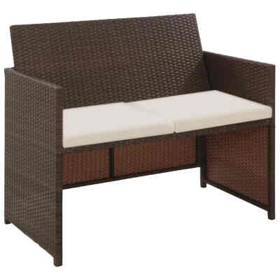 

2 Seater Garden Sofa with Cushions Brown Poly Rattan